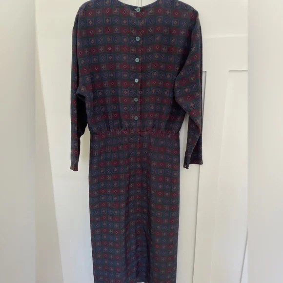 Vintage Jos. A. Bank Geometric Long Sleeve Maxi Dress | L - Picture 5 of 7